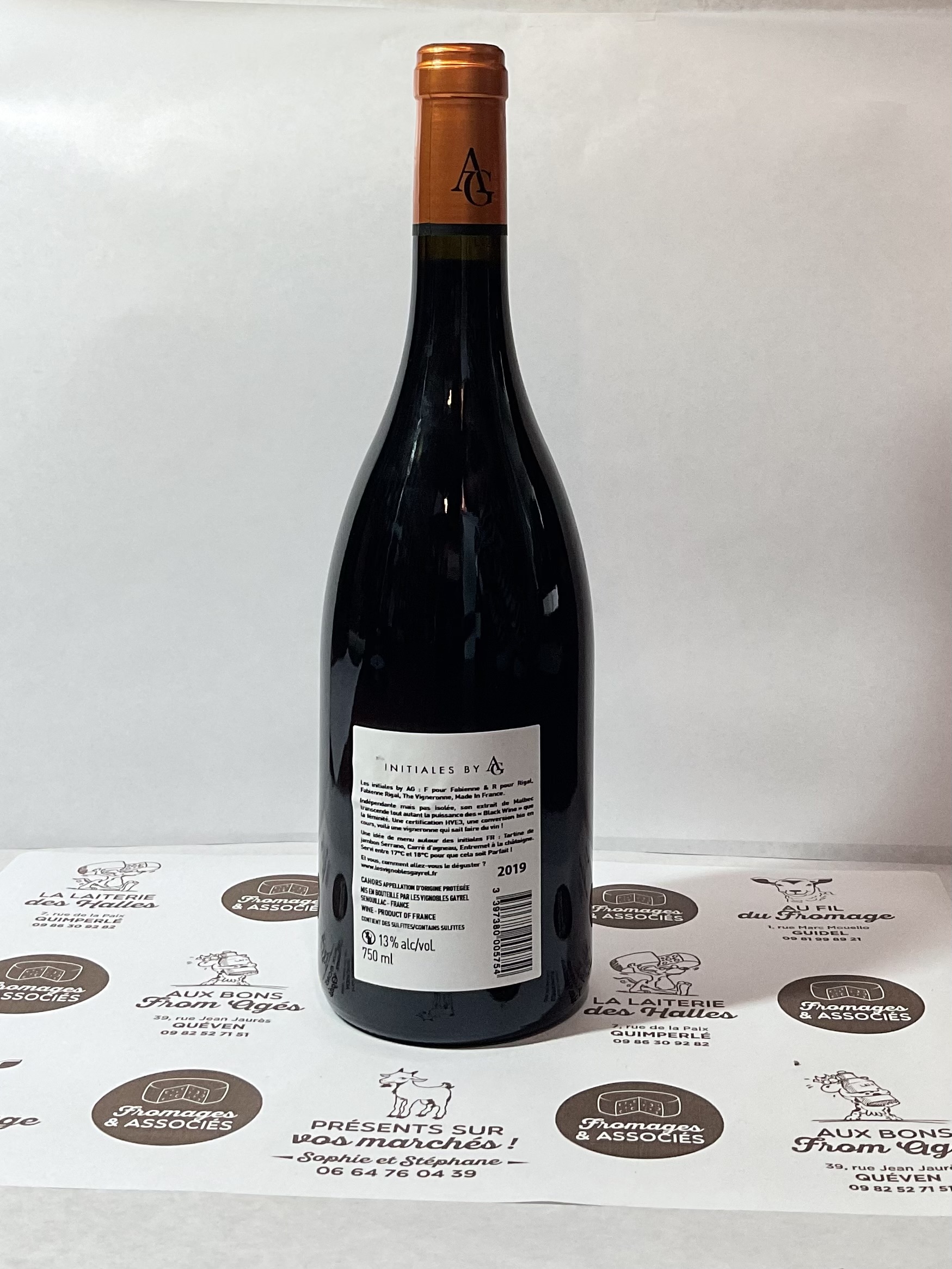 bouteille de vin rouge Initiales Cahors Alain Gayrel 2019